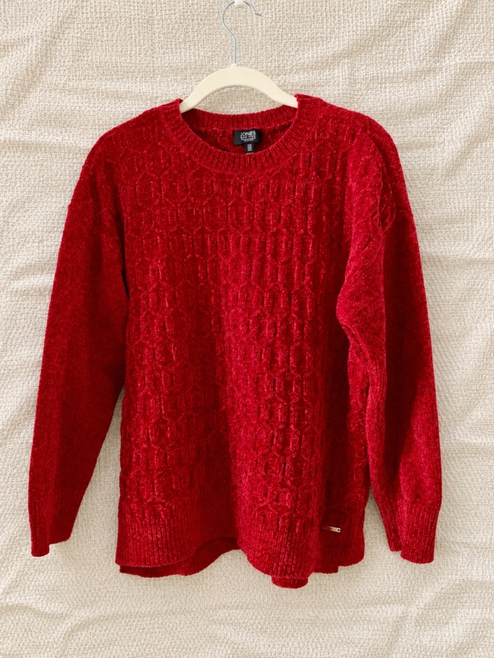 Jones New York Signature Red Chenille Honeycomb Knit Pullover Sweater M